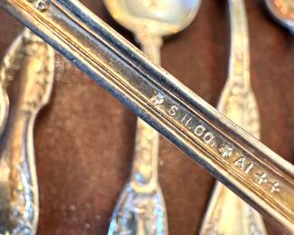 Antique silverplate spoon hallmark – M S H Co AI ++ marking – ornate floral handle design – early 1900s vintage flatware collectible