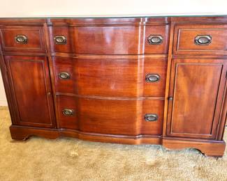 Vintage Mahogany Sideboard Buffet – Bow Front Drawers & Brass Pulls
