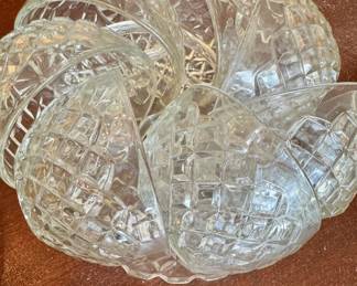 Vintage Pressed Glass Hostess Set – Diamond Point Pattern, Plates and Cups