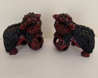 Vintage Pair Large Lacquered Foo Dogs