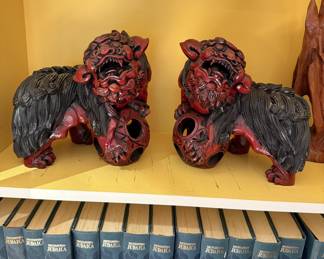 Vintage Pair Large Lacquered Foo Dogs