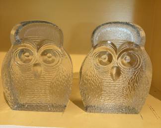 Vintage Blenko glass Owl Bookends