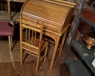 Vintage Child's Roll Top Desk & Chair