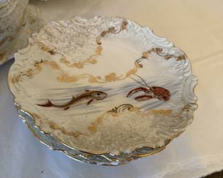 Antique Fish Plate Set w/Platter & Sauceboat