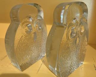 Vintage Blenko glass Owl Bookends