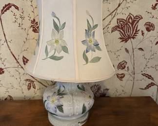 Converted Antique Lamp w/Handpainted Shade