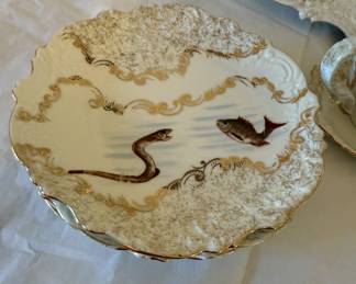 Antique Fish Plate Set w/Platter & Sauceboat