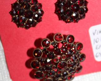 vintage garnet pin and earrings
