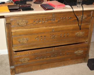 Eastlake three-drawer chest; marble top not original