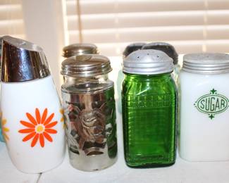 assorted vintage sugar dispensers, dredges, s&p
