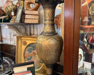 Tall Brass Vase with etching