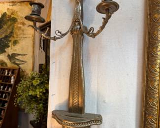 Vintage Plaster & Brass Candle and Plate Holder Sconce