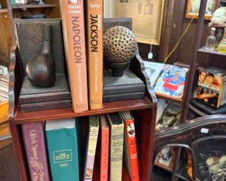 Golf club and ball bookends, books, book shelf and more