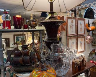 pumpkins, pitcher, lamp