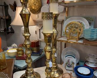 Large Decorative Candlesticks with brass toppers