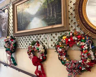 One of a kind Christmas wreaths made with vintage items