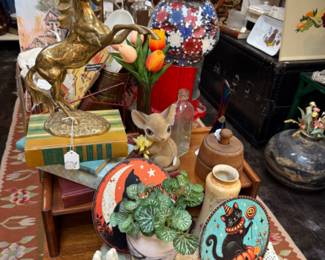 vintage brass horse statue, halloween, pottery