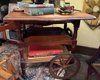antique rolling cart drop leaf table with removable tray