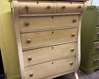 Vintage Empire tall boy dresser cream to yellow tones