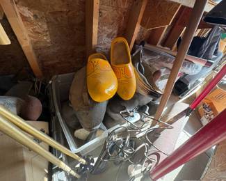 . . . authentic Dutch shoes from the Netherlands on top of a box of authentic duck decoys