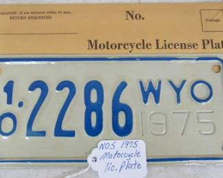 NOS 1975 WYO Motorcycle License Plate
