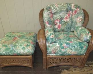 Wicker Chair & Footstool 