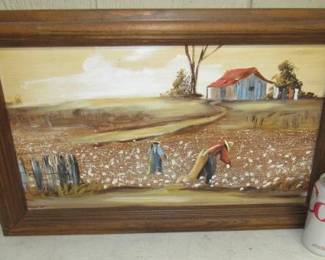 Oil on Board Picking Cotton