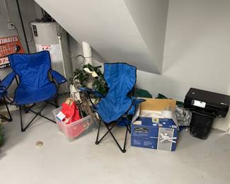 Lawn chairs, ceiling fan and HP printer