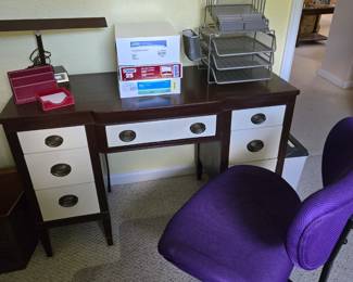 Wood desk, office chair