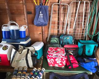 Coolers, market baskets, hoses