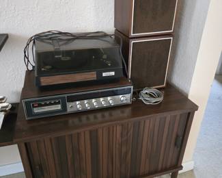 Sliding door cabinet, vintage stereo