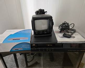 VHS, small tv, tv stand