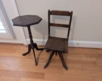 Antique table and childs chair 