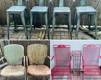 Metal stools, vintage metal patio chairs, outdoor patio wrought iron chairs 