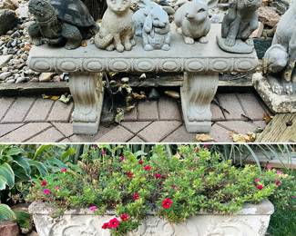 Concrete bench, concrete garden decor, statues, concrete planter 