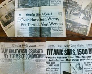 Nebraska newspapers, vintage Omaha world Herald newspapers, vintage Titanic newspaper