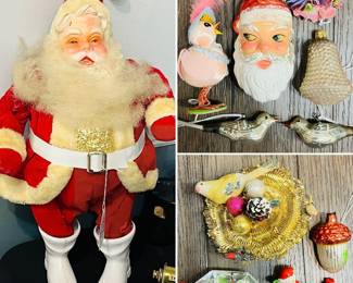 Vintage Harold Gale Santa Claus figure, and a collection of vintage ornaments 