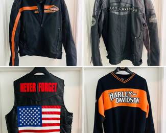 Harley Davidson leather jackets, Harley canvas jackets, vintage leather motorcycle vest, vintage Harley clothing 