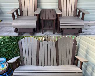 Luxcraft composite bench glider, Luxcraft composite adirondack glidier chairs,  patio furniture 