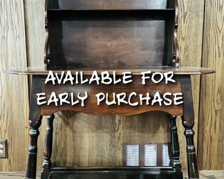 Gorgeous, antique sideboard console table with built in tchotchke shelf and storage drawer. Beautiful solid wood with stunning dovetailing. 
$175
Willing to help load or driveway delivery is available for an additional fee. 

Call or text Pete Langenhan with Clutter Clearers Estate Sales at 507-458-2542 if interested in additional pictures, information or potentially purchasing this item. 