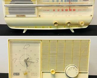 A vintage Audition AM/FM radio and a vintage Arvin Solid State clock radio. 