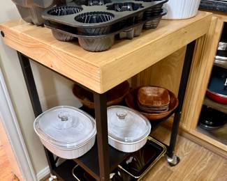 Portable rolling kitchen island.