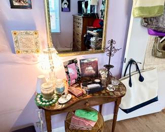 Unusual stamp collection vanity with stool.