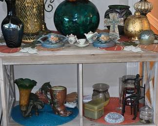 Bookcase full of beautiful Home Decor, Small Lamps - Elephant Lamp