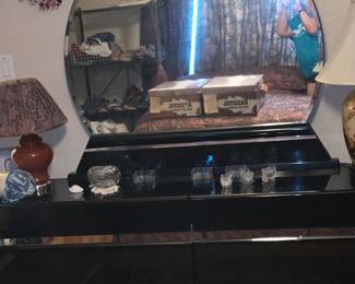 Large Balck Lacquer Dresser with Mirror
