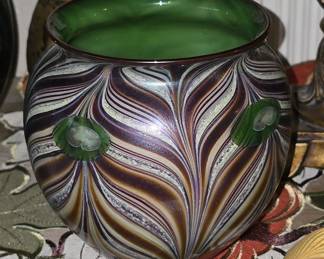Oriental Flume Signed Art Glass Vase