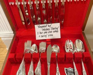 Rose Point by Wallace Sterling 8 four piece place settings plus 4 serving pieces. 36 pieces