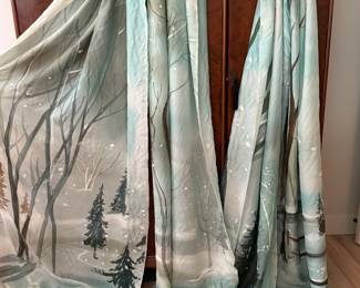 set 4 Exquisite Hand Painted Silk Drapery Panels.