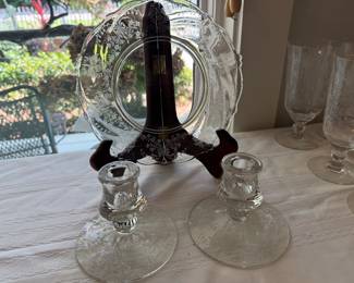 Heisey Orchid Candlesticks and Plate