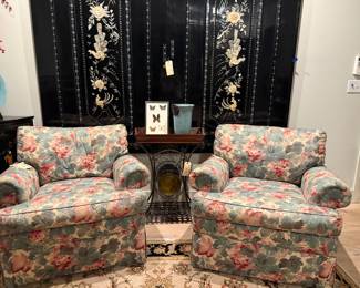 Pair of floral Club Chairs